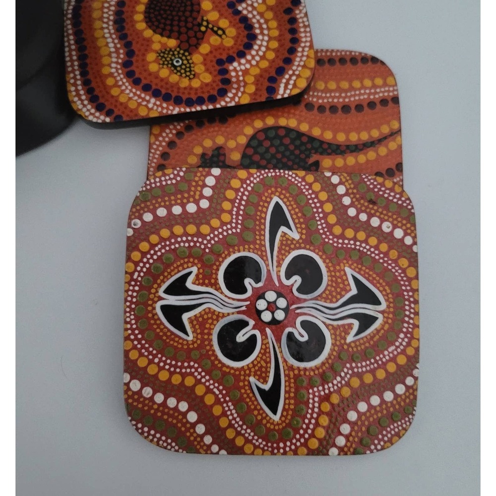 Boomiri Australia Coaster Set Unisex OS Multi Excellent Aboriginal Dot Art Wood - Picture 7 of 10